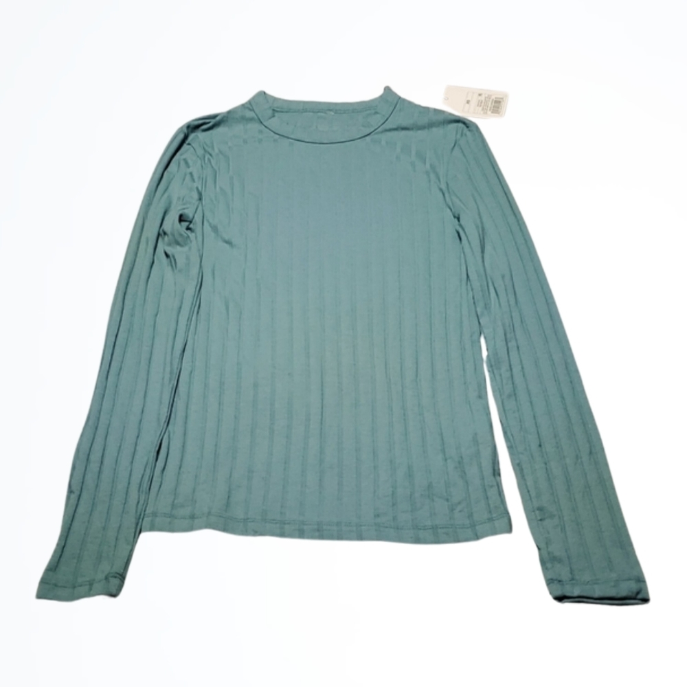 A New Day Women's Size XS Teal Ribbed Solid Long Sleeve Crew Neck Slim Fit Top